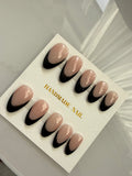 Elegant Nude & Black French Tip Press-On Nails
