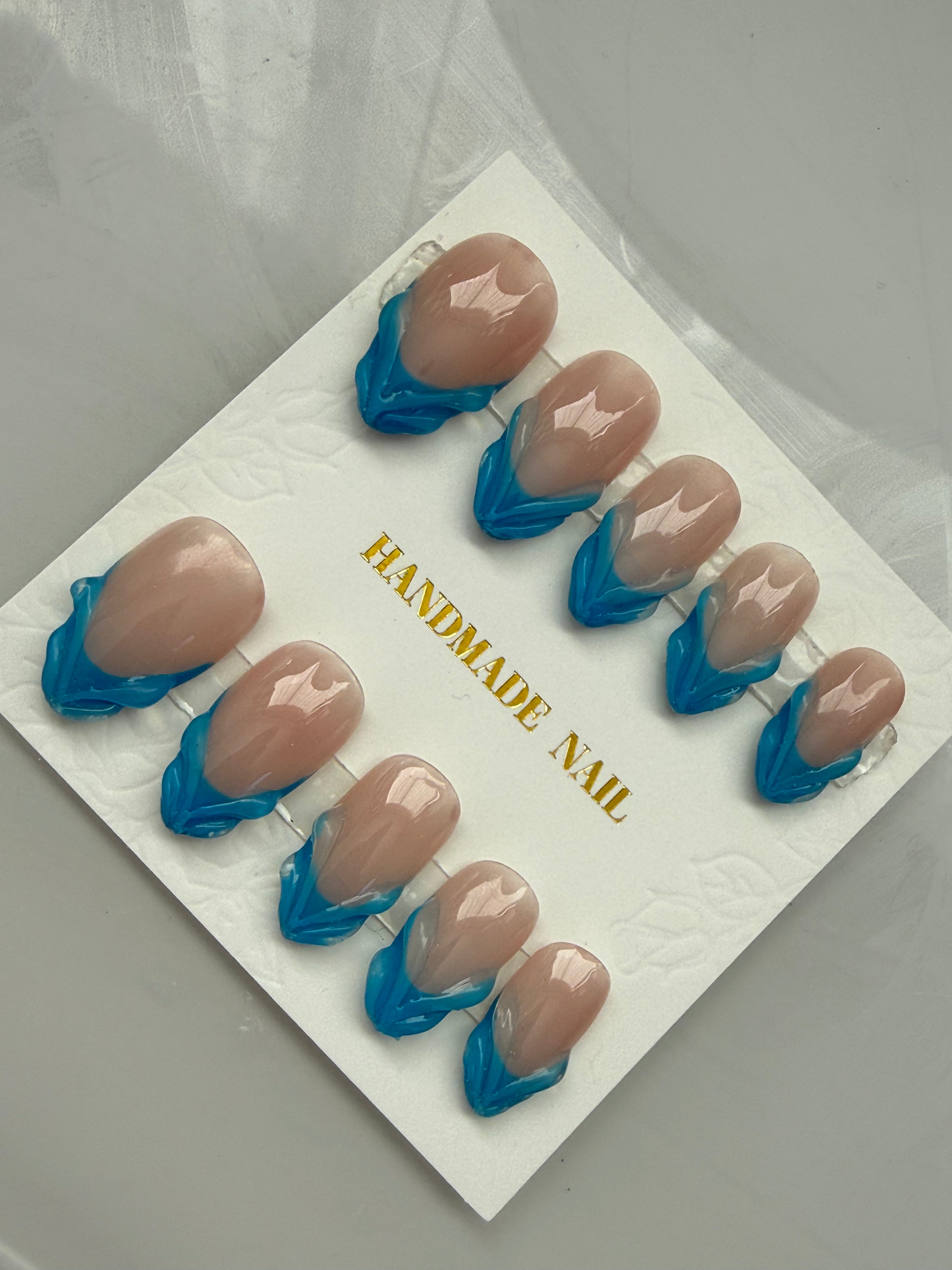 Ocean Blue, Nude Press on nails